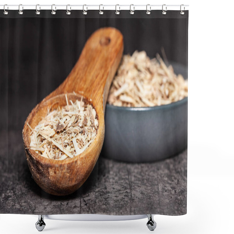 Personality  Dried Root Of Siberian Ginseng On Dark Background - Medicine Alternative Shower Curtains