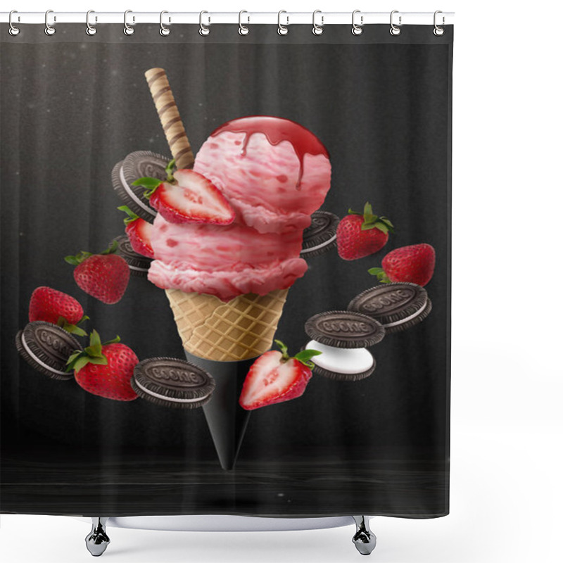 Personality  Strawberry Ice Cream Cone Ads Shower Curtains