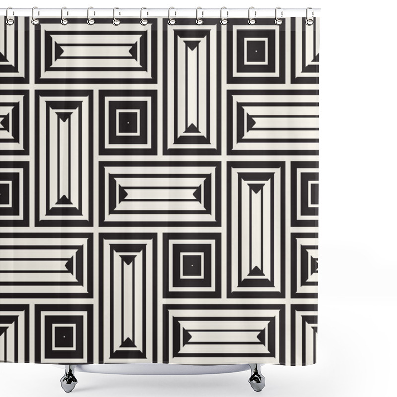 Personality  Vector Seamless Black And White Lines Pattern Abstract Background. Cross Shapes Geometric Tiling Ornament. Shower Curtains