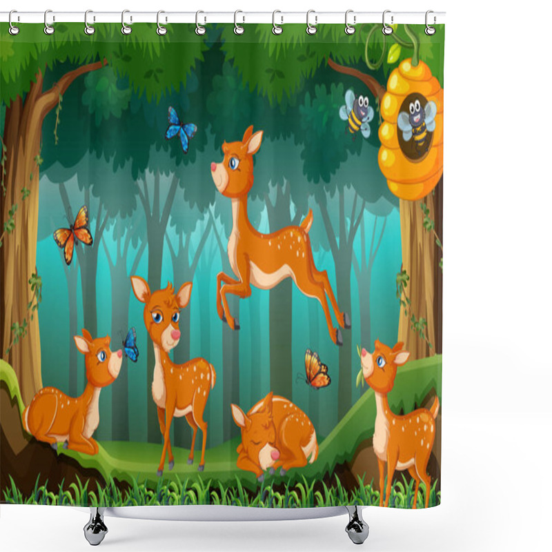 Personality  Forest Scene With Deers Jumping Illustration Shower Curtains