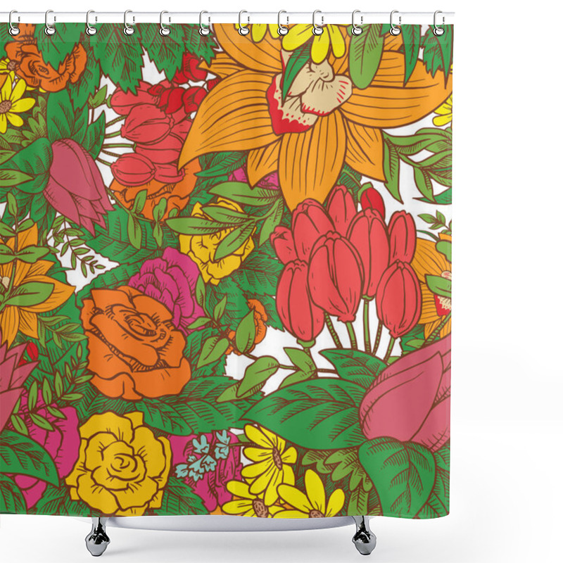 Personality  Seamless Floral Pattern With Beautiful Bright Flowers On White B Shower Curtains