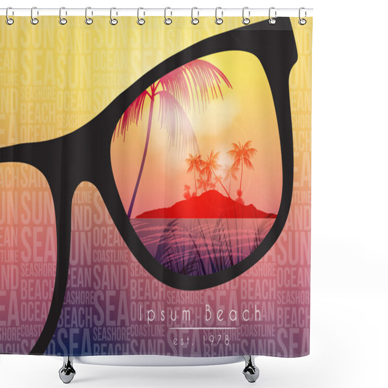 Personality  Summer Beach Party Flyer Design With Sunglasses On Blurred Background - Vector Illustration Shower Curtains