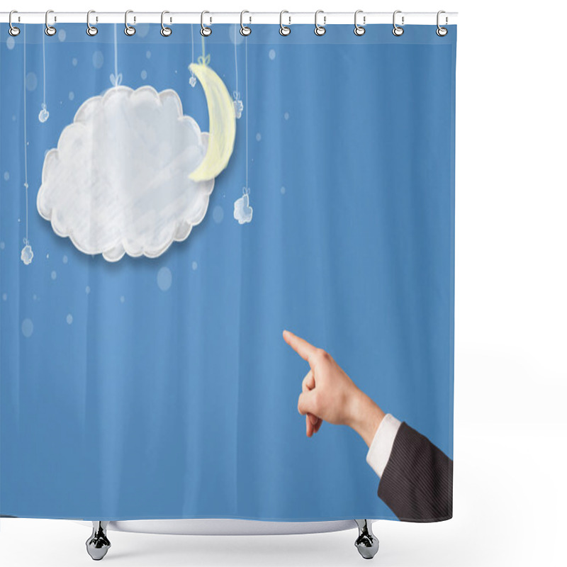 Personality  Hand Pointing At Cartoon Night Clouds With Moon  Shower Curtains