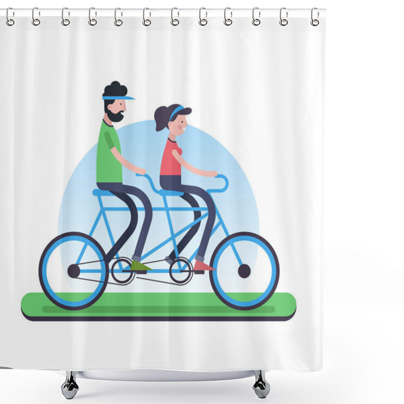 Personality  Couple Riding Tandem Bike For Environment Help Shower Curtains