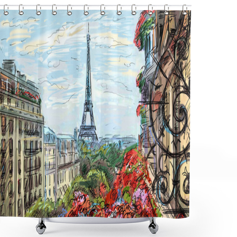 Personality  Street In Paris - Illustration  Shower Curtains