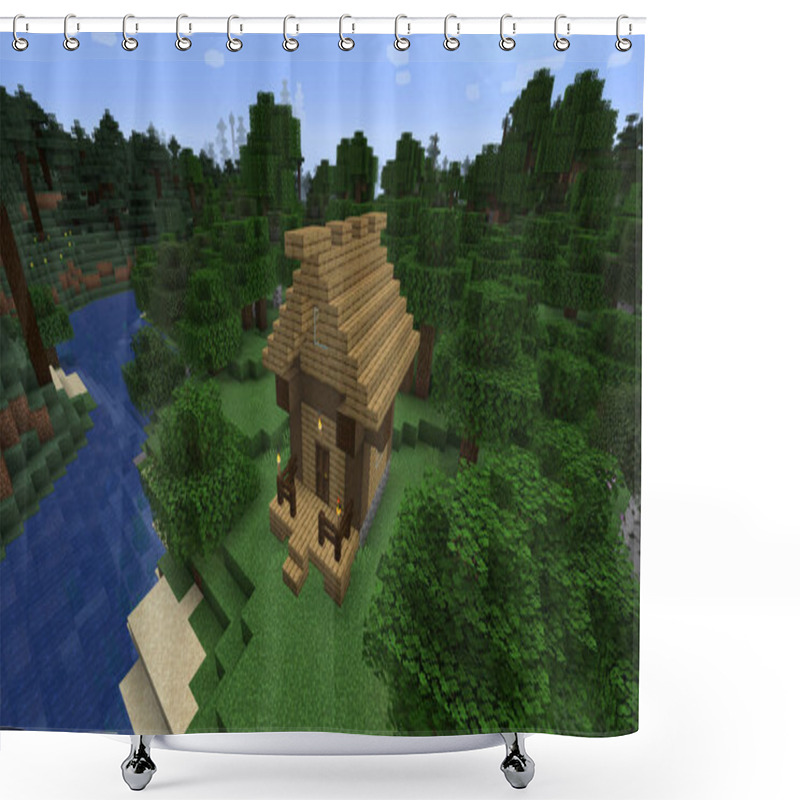 Personality  Minecraft Game  January 27 2021: Sample Of Simply Stone Medieval Castle In Minecraft Game 3D Illustration. Editorial  Shower Curtains