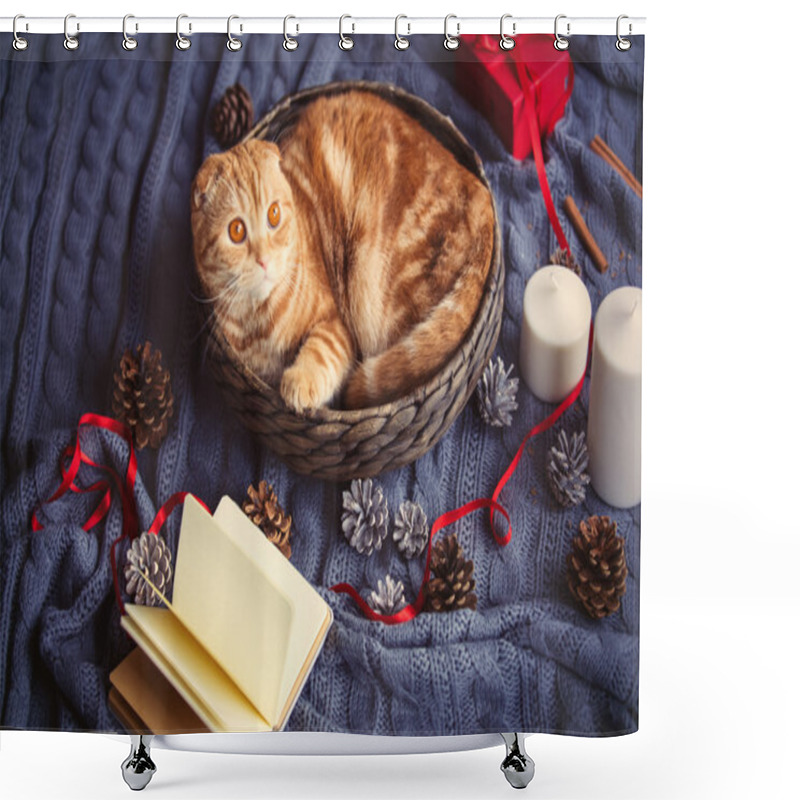 Personality  Ginger Cat In Christmas Basket  Shower Curtains