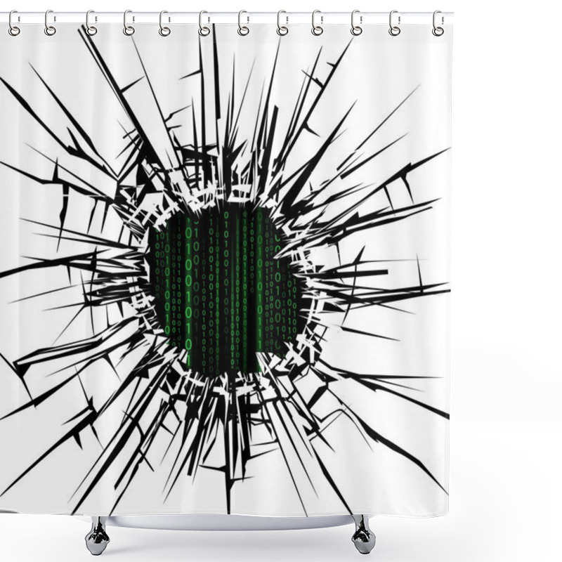 Personality  Security Concept, Breaking Through The Glass And Matrix Code Shower Curtains