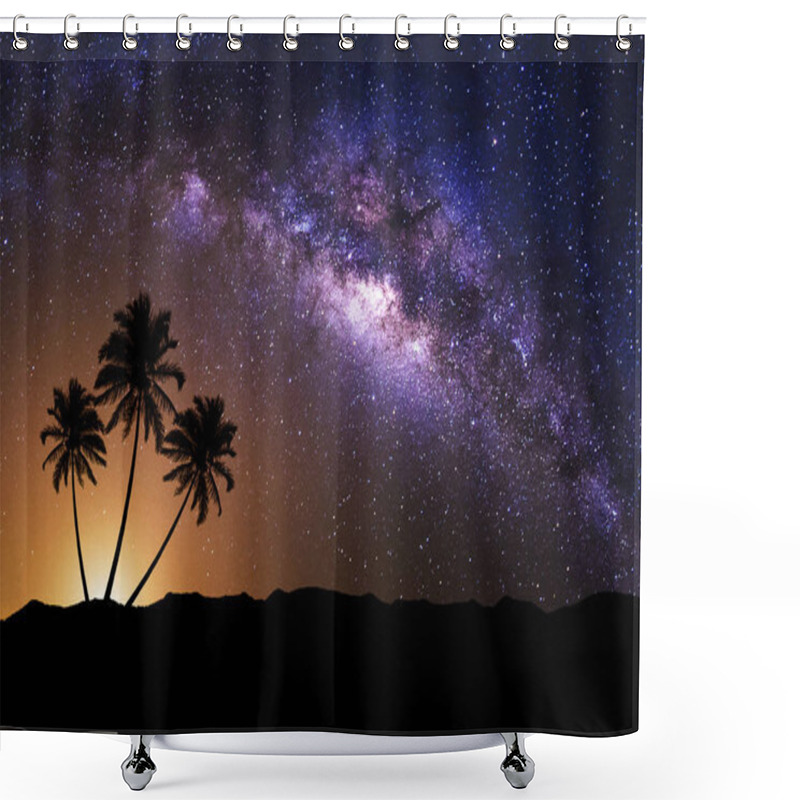 Personality  Night Scene With Milky Way And Coconut Tree. Shower Curtains