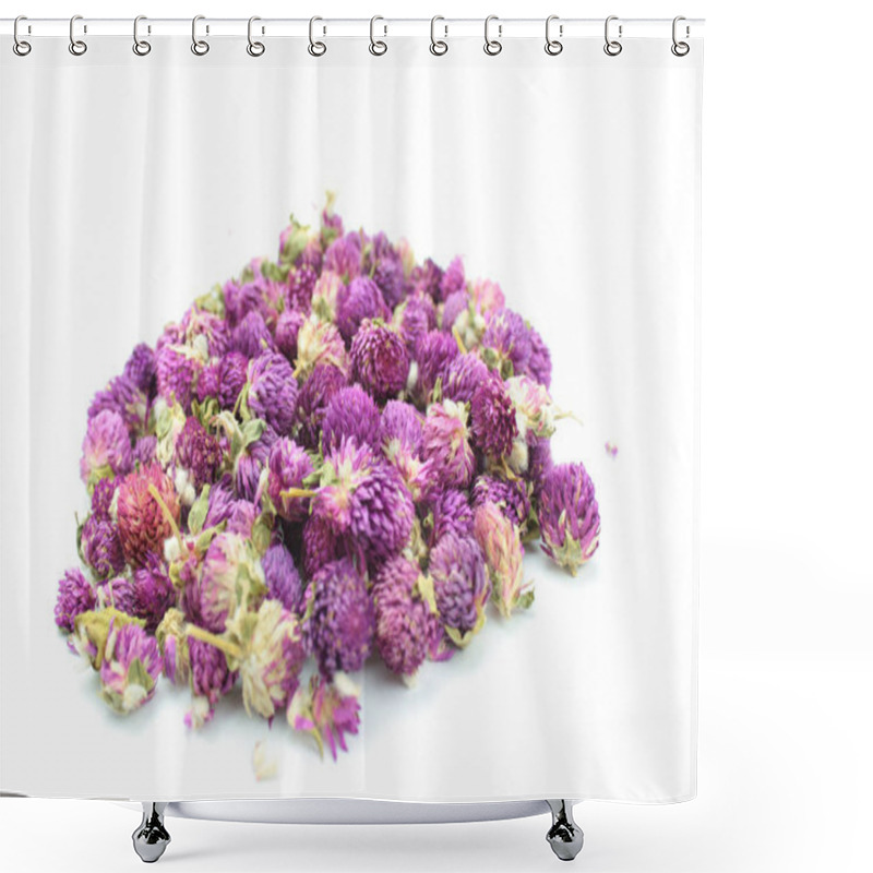 Personality  Dried Gomphrena Flowers On White Background Shower Curtains