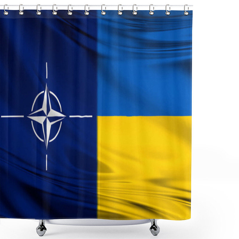 Personality  Uzhhorod, Ukraine - April 5, 2022: NATO-Ukraine Joint Flag. NATO And Ukraine Concept. Ukraine In The War Against Russia. Defense Relations Shower Curtains