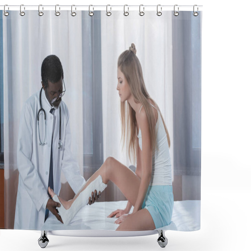 Personality  Doctor Putting On Plaster Cast Shower Curtains