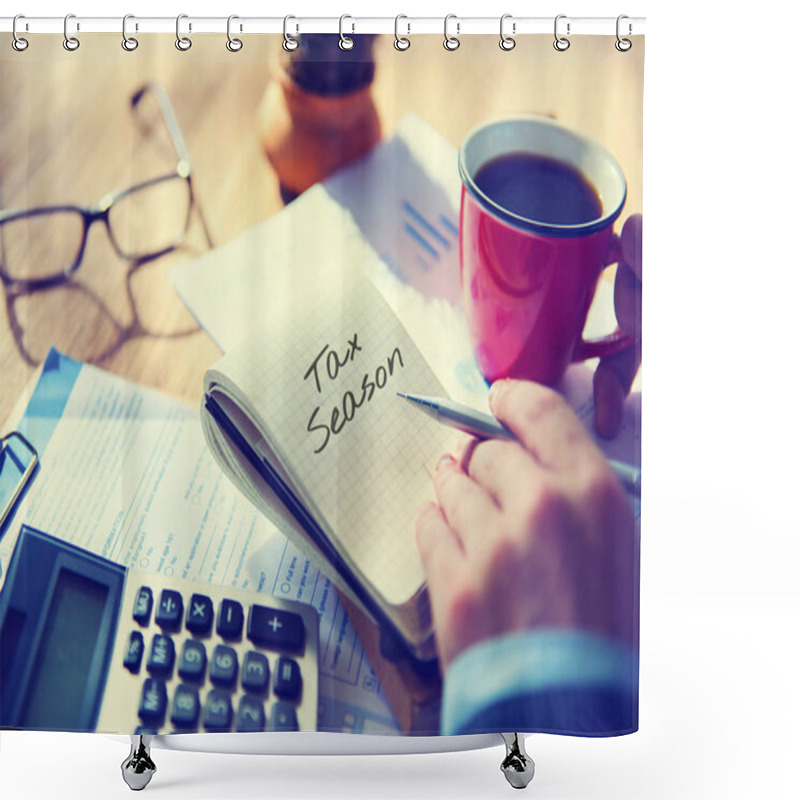 Personality  Man Writing Notes In Notebook  Shower Curtains