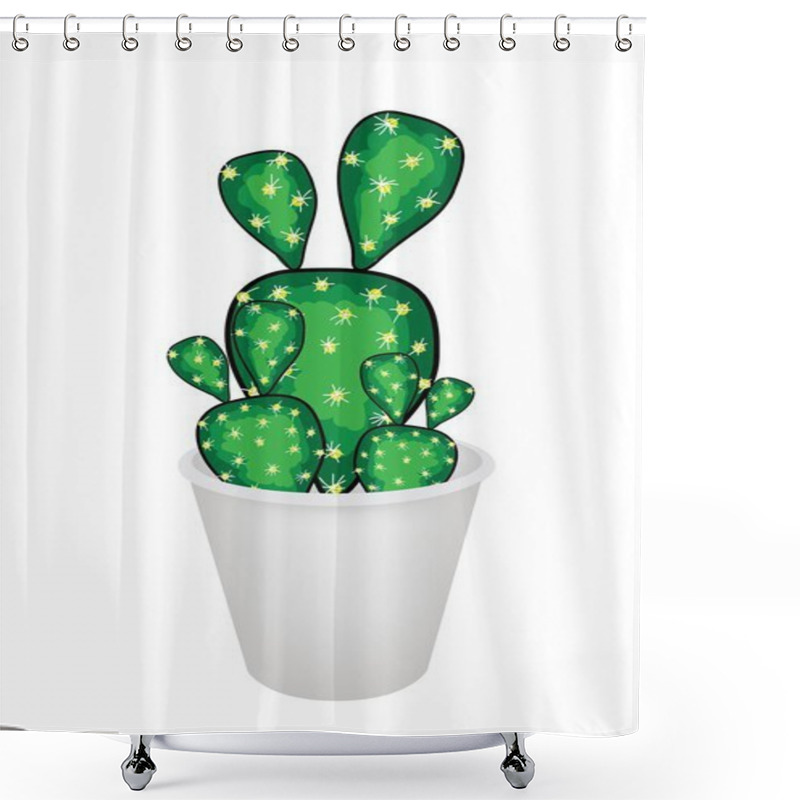 Personality  Cactus Opuntia Microdasys In A Flower Pot Shower Curtains