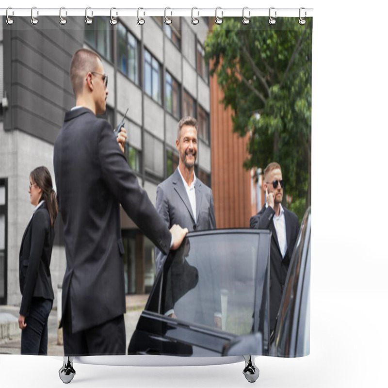 Personality  Bodyguards Protecting Businessman Opening Car Vehicle Door Shower Curtains