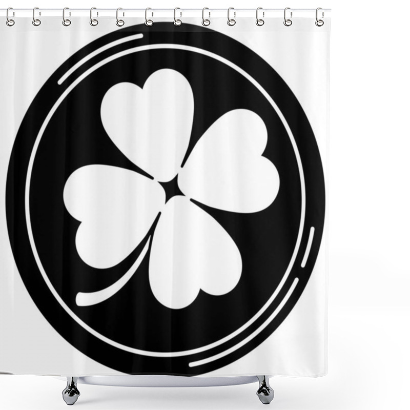 Personality  Black Lucky Casino Pocker Chip With Four Leaves Clover Icon Isolated On White Background. Single Roulette Chip Sign For Web, App Design. Vector Flat Design Simple Monochrome Illustration Shower Curtains