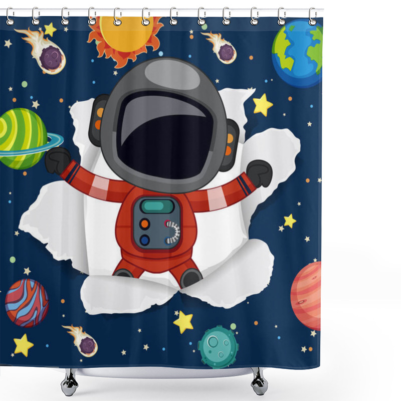 Personality  Space Theme Background With Astronaut Flying In The Space Illustration Shower Curtains