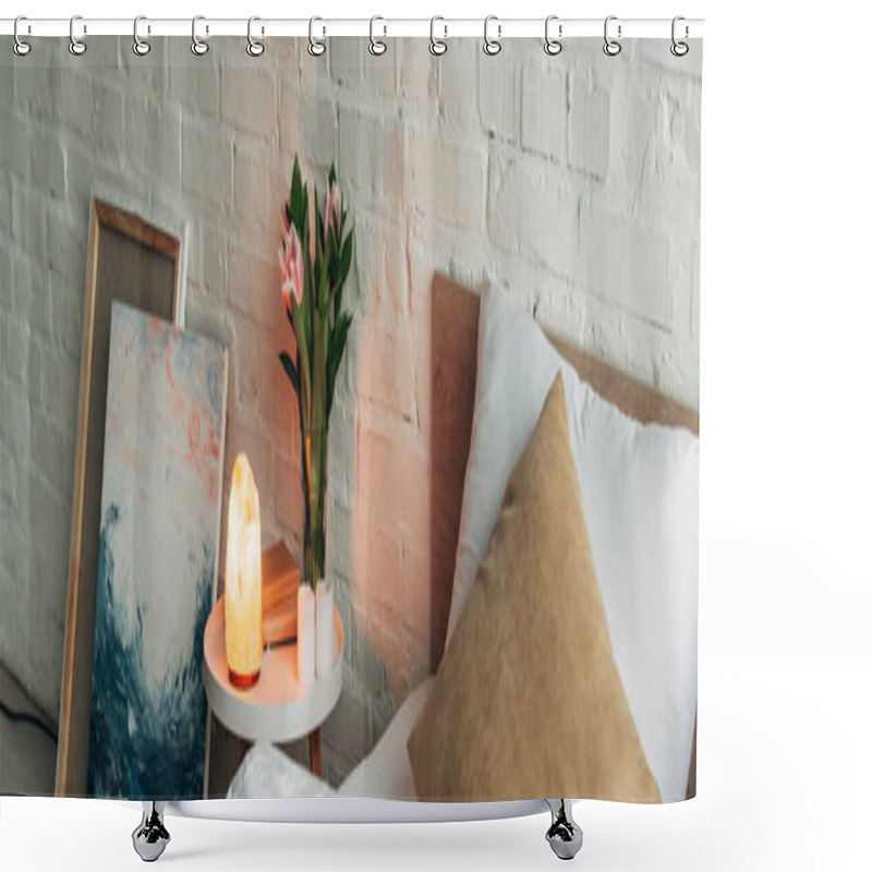 Personality  Interior Of Bedroom With Himalayan Salt Lamp, Panoramic Orientation  Shower Curtains