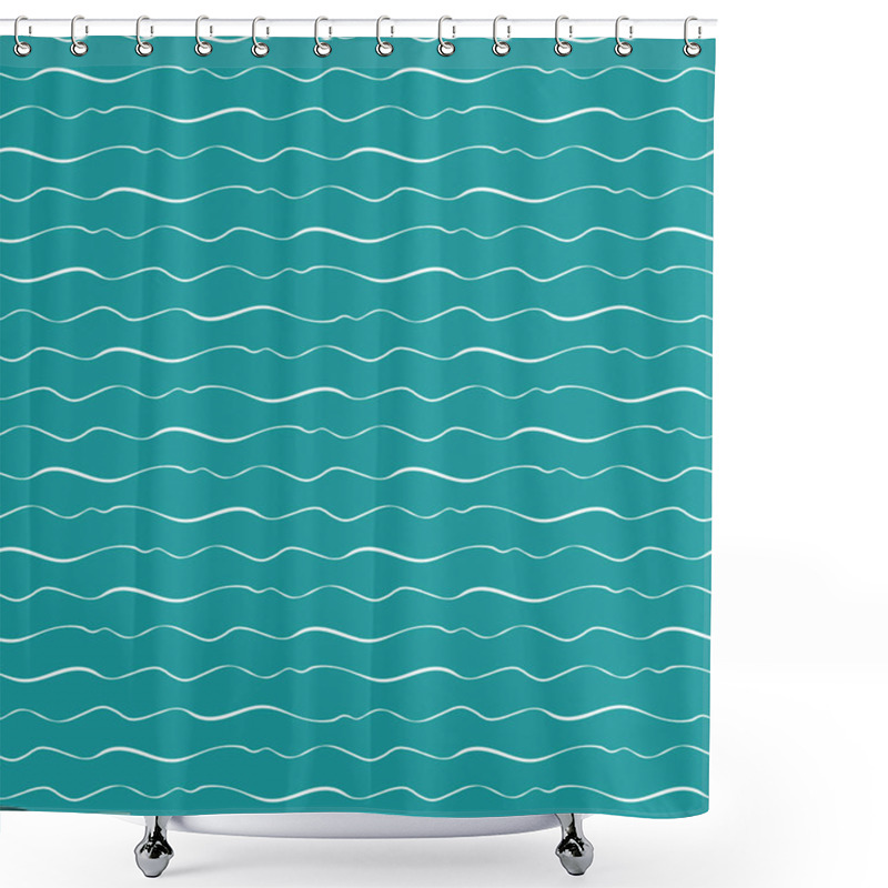 Personality  Abstract Hand Drawn Doodle Sea Waves With Varying Thickness. Seamless Geometric Vector Pattern On Ocean Blue Background. Great For Marine Themed Products, Spa, Wellness, Beauty, Stationery, Giftwrap Shower Curtains