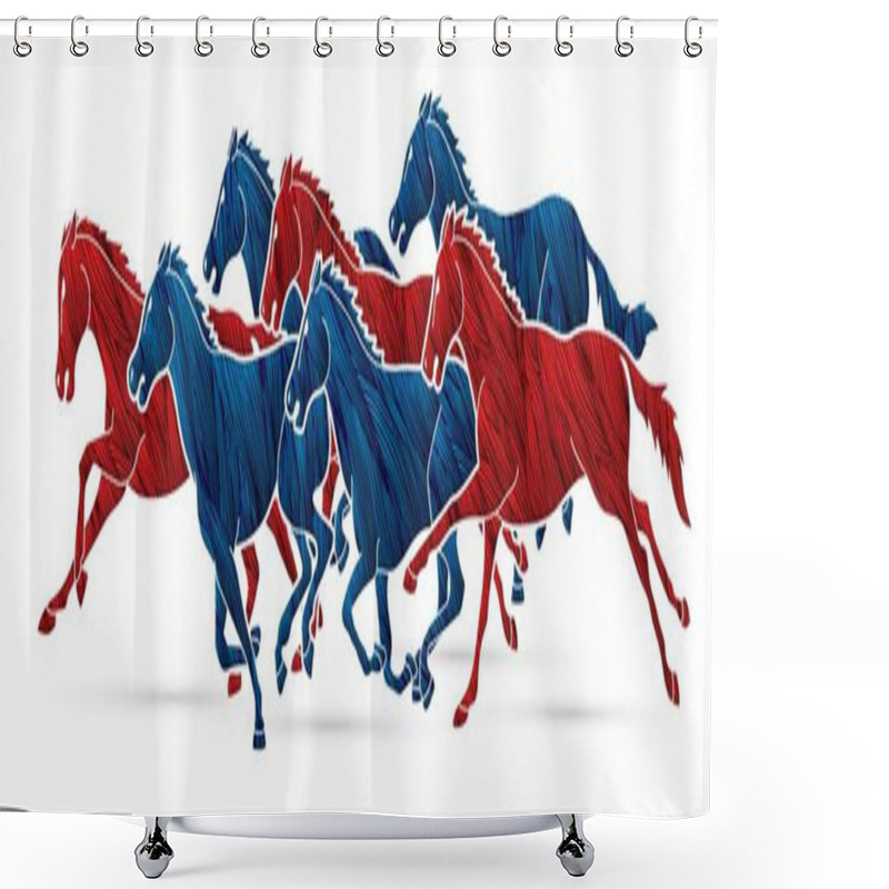 Personality  7 Horses Running Cartoon Graphic Vector Shower Curtains