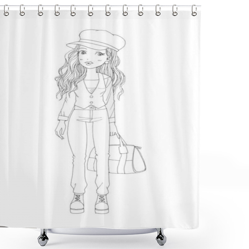 Personality  Beautiful Cute Girls Hand Drawn, Happy Young Girl Teenager Cartoon Doodle Women Isolated On White Background Vector Illustration Shower Curtains