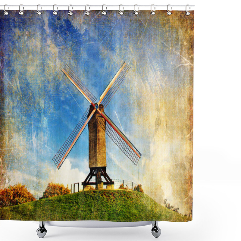 Personality  Old Windmill -artistic Retro Styled Picture Shower Curtains