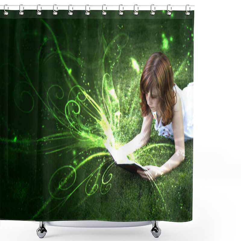 Personality  The Pleasure Of Reading, A World Of Fantasy And Imagination. Shower Curtains