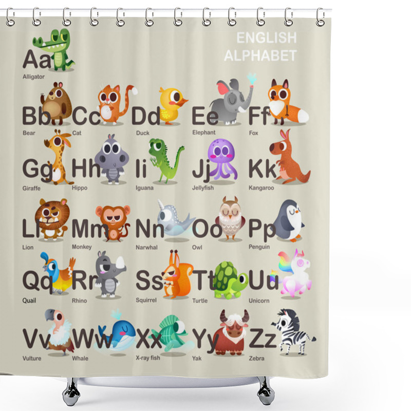 Personality  Cute Alphabet With Animals Shower Curtains