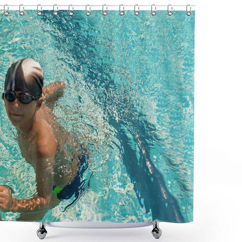 Personality  Sweet Little Boy, Swimming In Swimming Pool, Summertime Shower Curtains