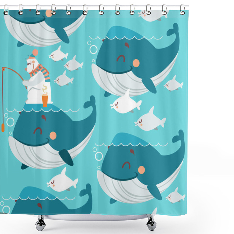 Personality  Whales And Polar Bear Fishing Shower Curtains