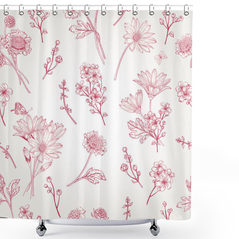 Personality  Seamless Pattern With Red Flowers Shower Curtains