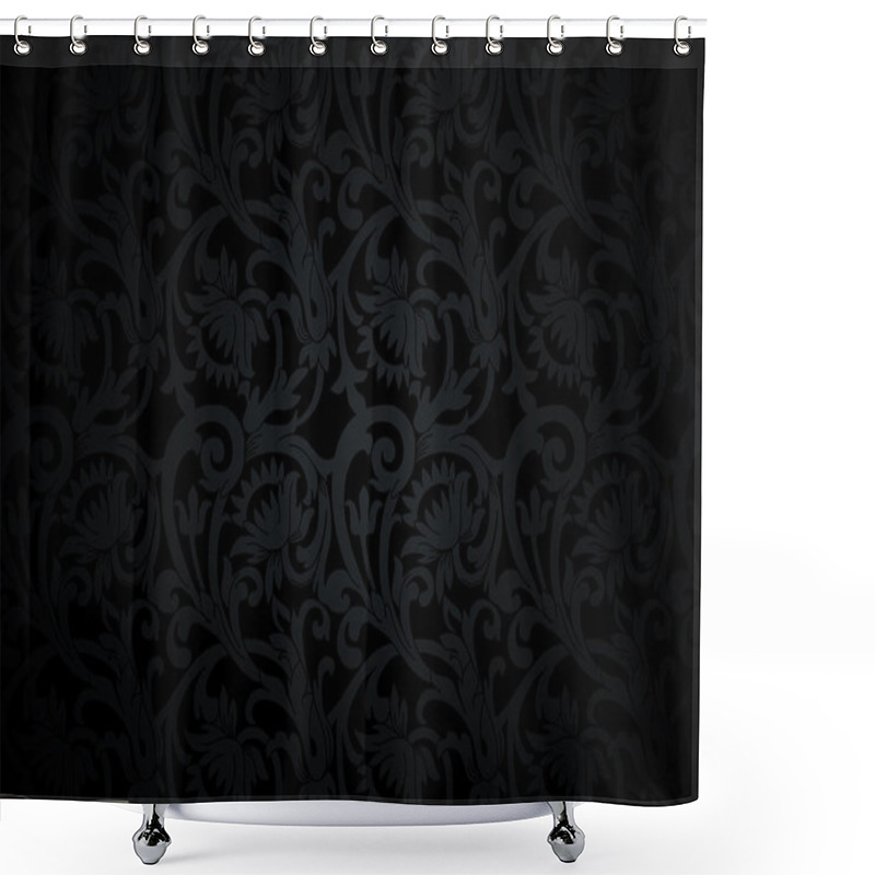 Personality  Black Floral Ornament With Flowers And Curls  Shower Curtains