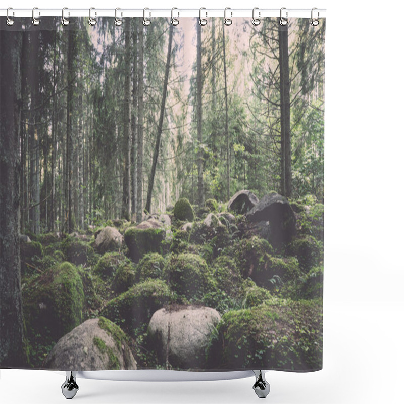 Personality  Old Forest With Moss Covered Trees And Rays Of Sun - Retro, Vint Shower Curtains