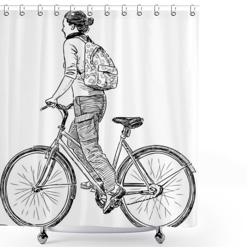 Personality  Girl Rides A Bicycle Shower Curtains