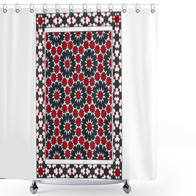 Personality  Islamic Abstract Motif Pattern. Decorative Geometric Background In Red, Black, And White Color. Shower Curtains