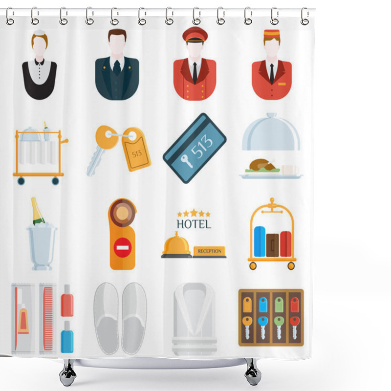 Personality  Hotel Icons Vector Illustration. Shower Curtains