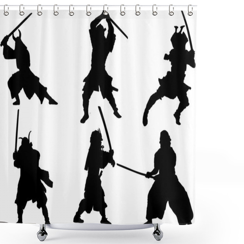 Personality  Set Of Samurai Warrior Vector Silhouette Shower Curtains