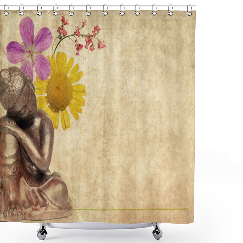 Personality  Background Image With Buddha And Floral Elements Shower Curtains