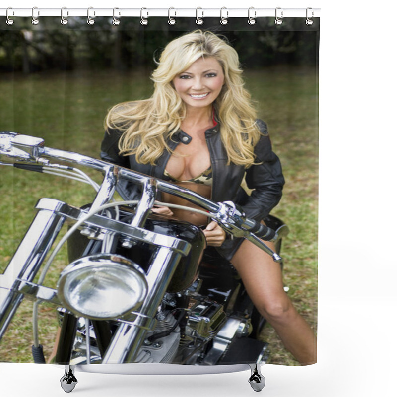 Personality  Girl On A Motorcycle Shower Curtains