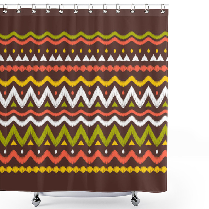 Personality  Ikat Geometric Folklore Pattern. Ethnic Folk Ornament Texture. Tribal Mengikat Textile. Aztec, Indian, Scandinavian, Gypsy Or Mexican Fabric. Shower Curtains