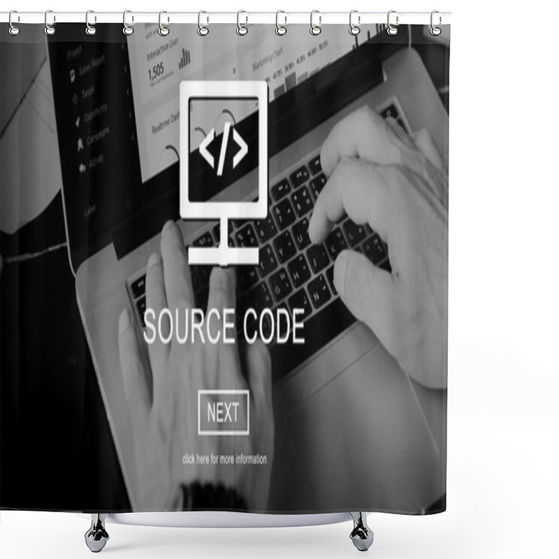 Personality  Laptop With Source Code Concept Shower Curtains