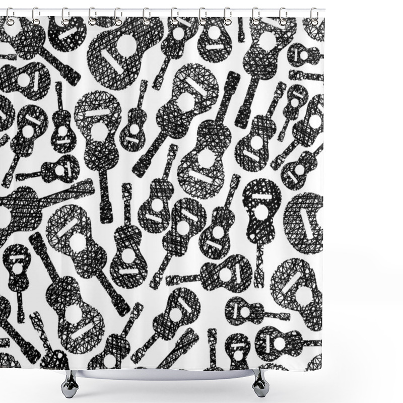 Personality  Acoustic Guitars Music Theme Seamless Background, Seamless Patte Shower Curtains