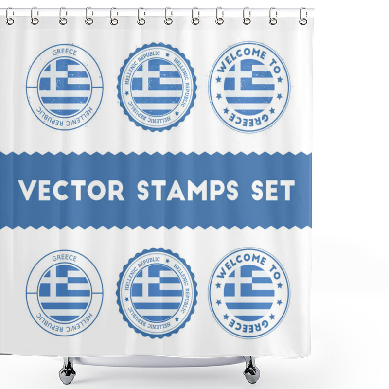 Personality  Greek Flag Rubber Stamps Set. Shower Curtains