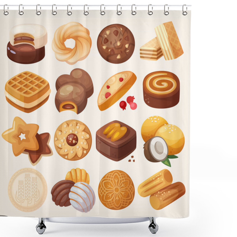 Personality  Cookies And Biscuits Icons Set.  Shower Curtains