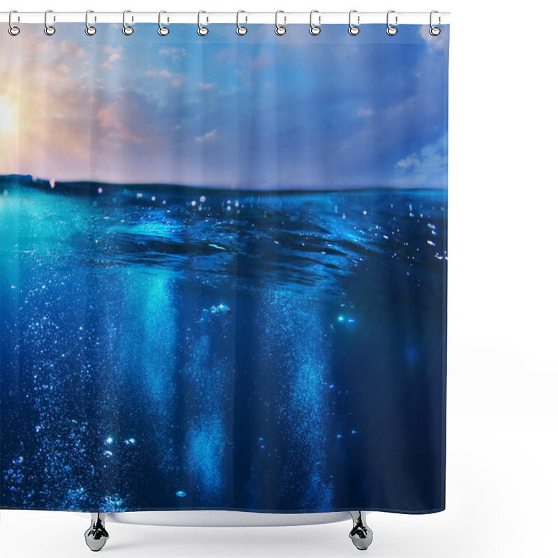 Personality  Design Template With Underwater Part And Sunset Skylight Splitte Shower Curtains