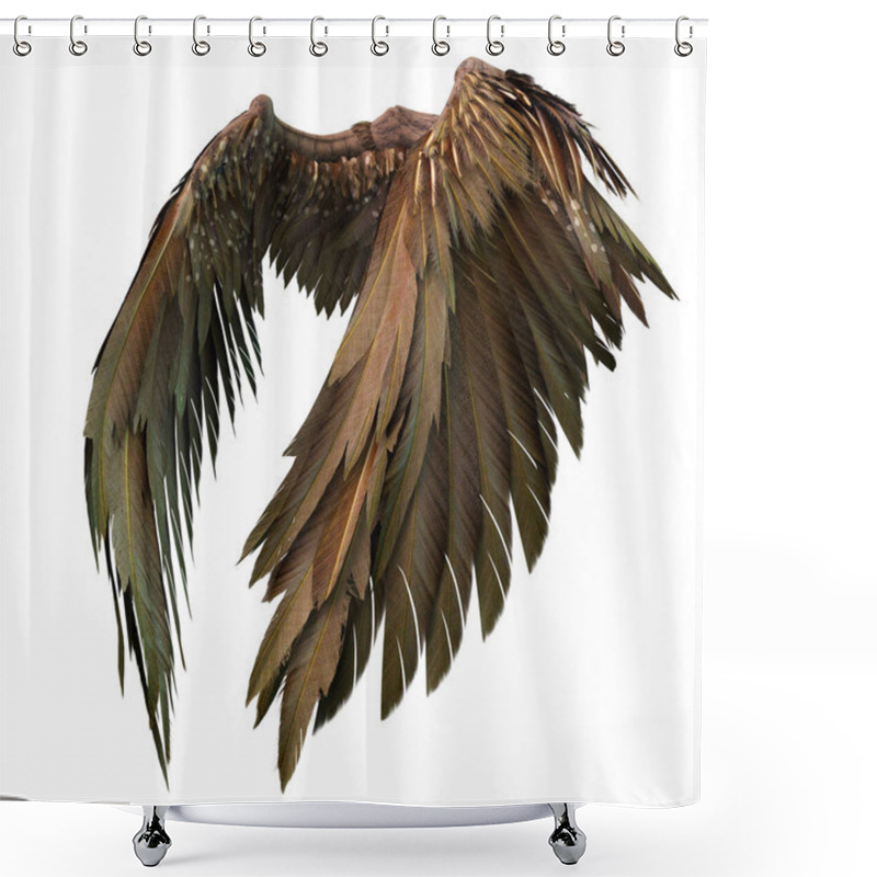 Personality  Pair Of Isolated Brown Angel Style Wings With 3D Feathers On White Background, 3D Illustration, 3D Rendering Shower Curtains