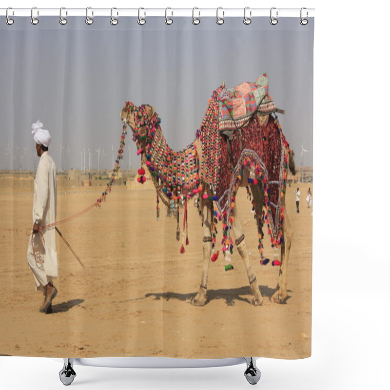 Personality  Decorated Camel And Camel Man, Jaisalmer, India Shower Curtains