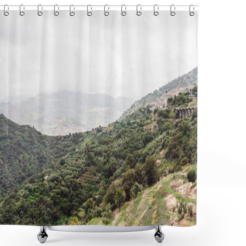 Personality  Green Trees In Tranquil Mountains Against Sky With Clouds  Shower Curtains