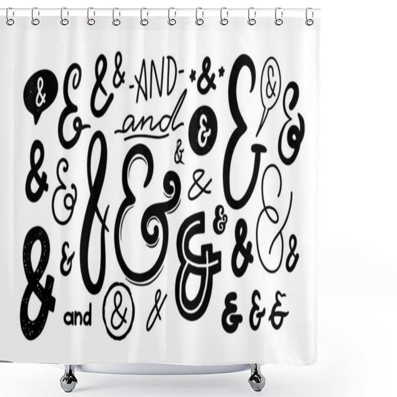 Personality  Ampersand Signs, Monochrome Font Symbols Isolated On White Background. Elegant Script, Calligraphy Design Elements Shower Curtains