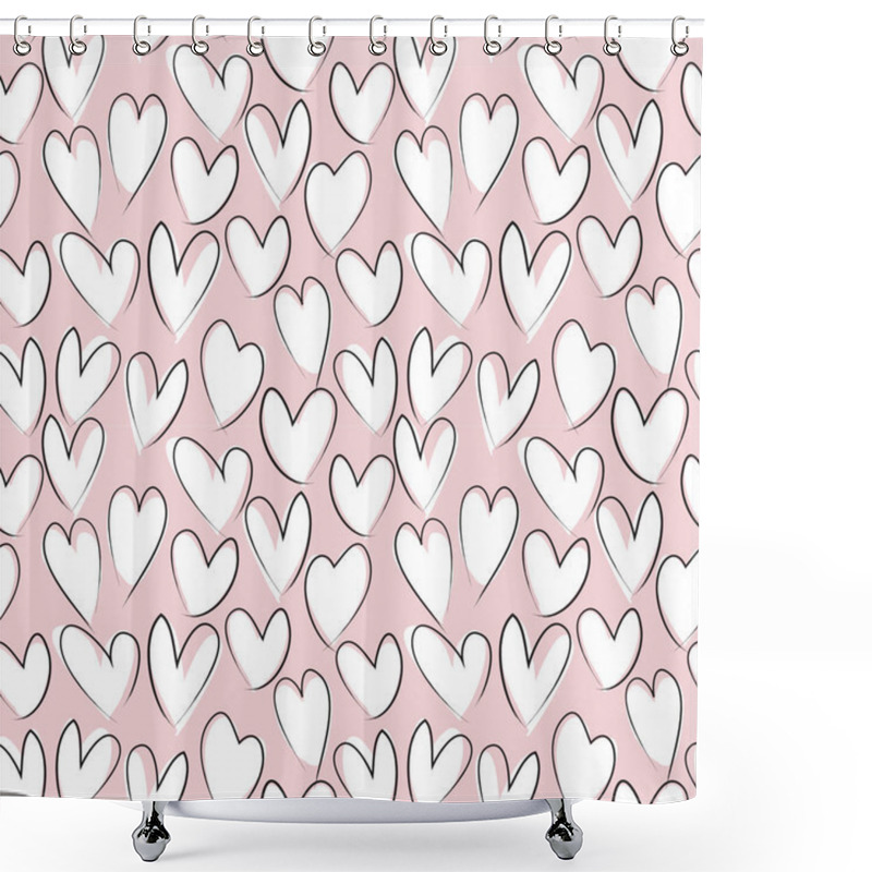 Personality  Heart Shape Brush Strokes Seamless Pattern Shower Curtains